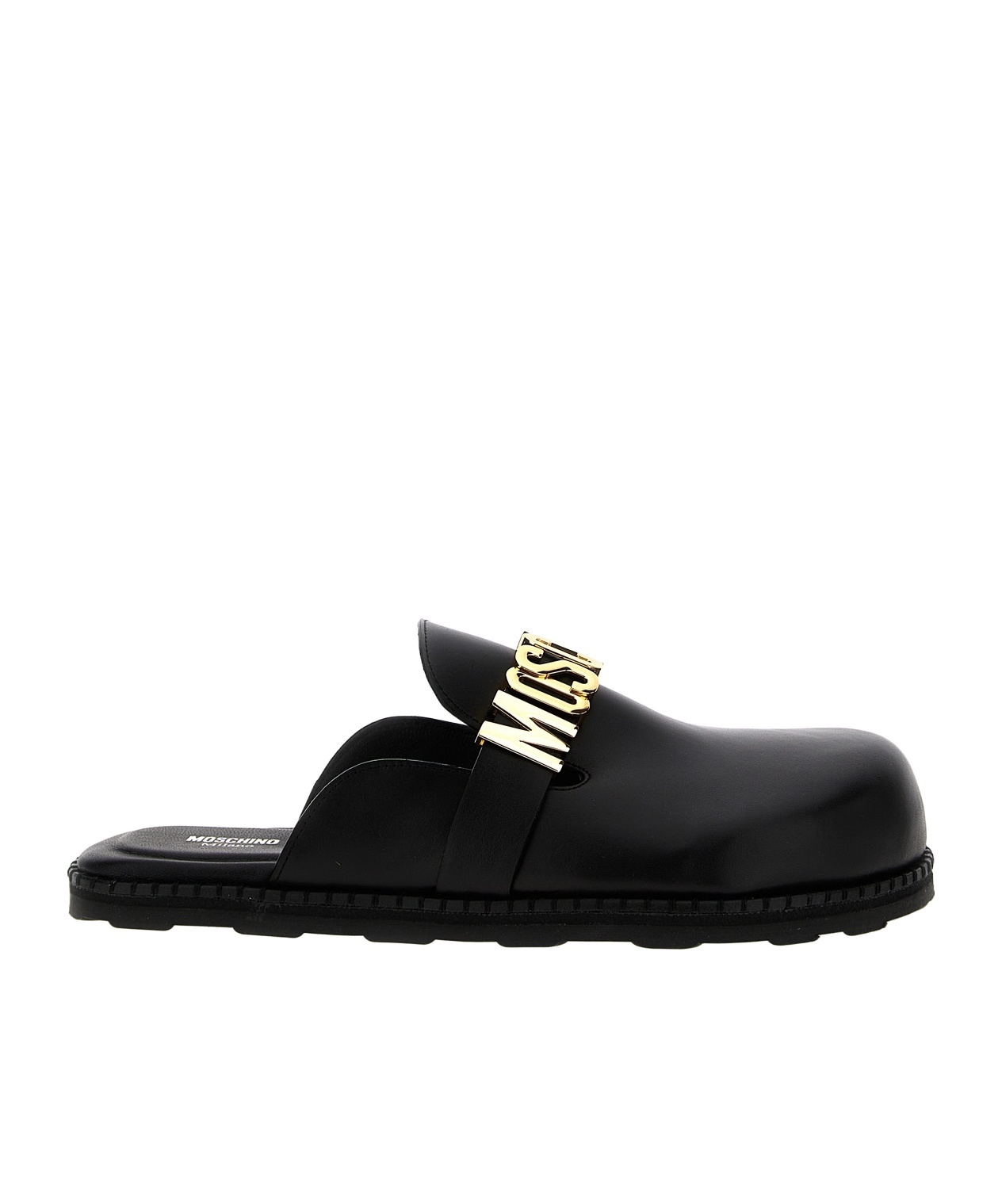 Moschino Round Toe Slippers In Black