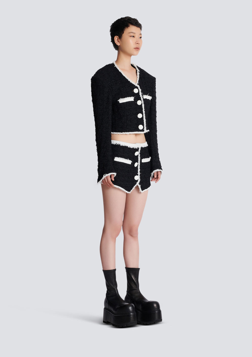 BALMAIN SHORT TWEED JACKET WITH CONTRASTING DETAILS