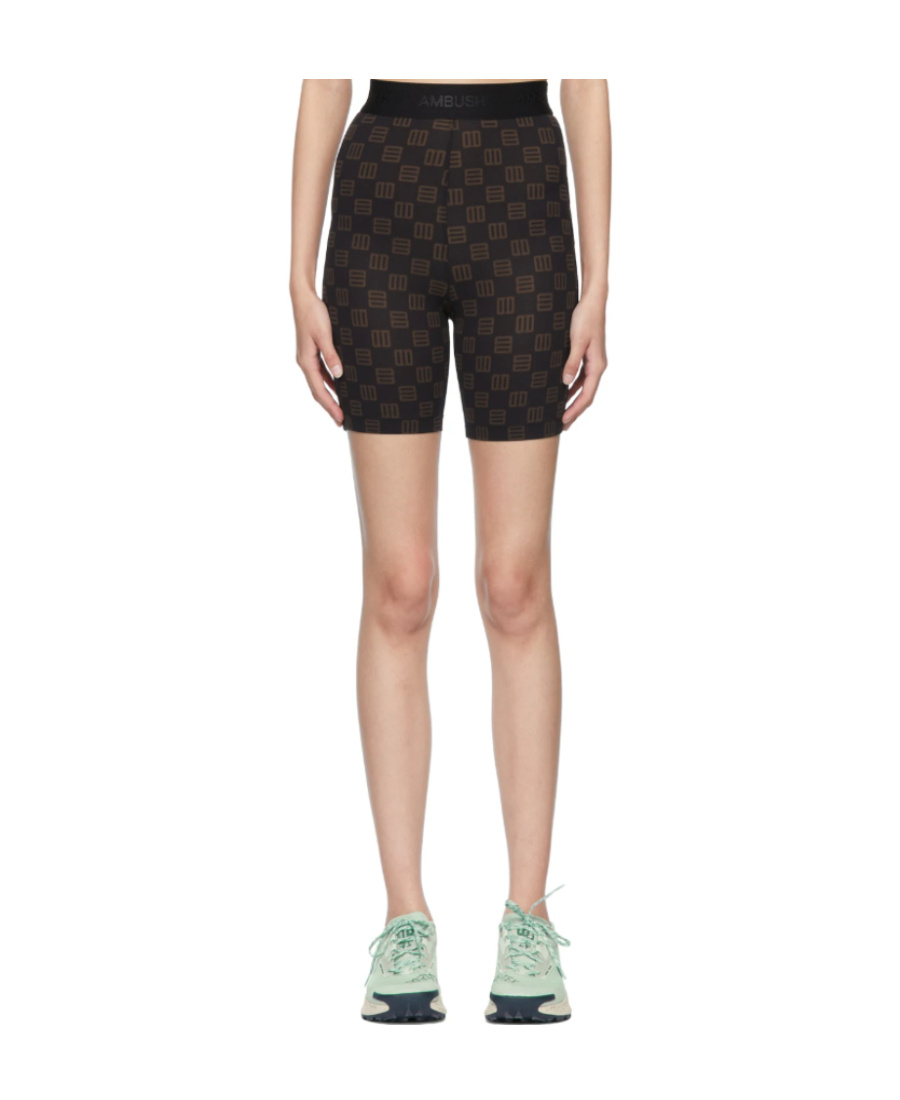 Ambush Monogram-print High-waist Cycling Shorts In Black