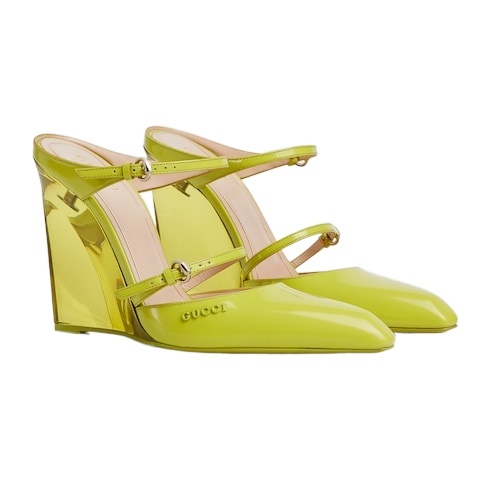 Gucci Leather Wedge Mules In Acid Green