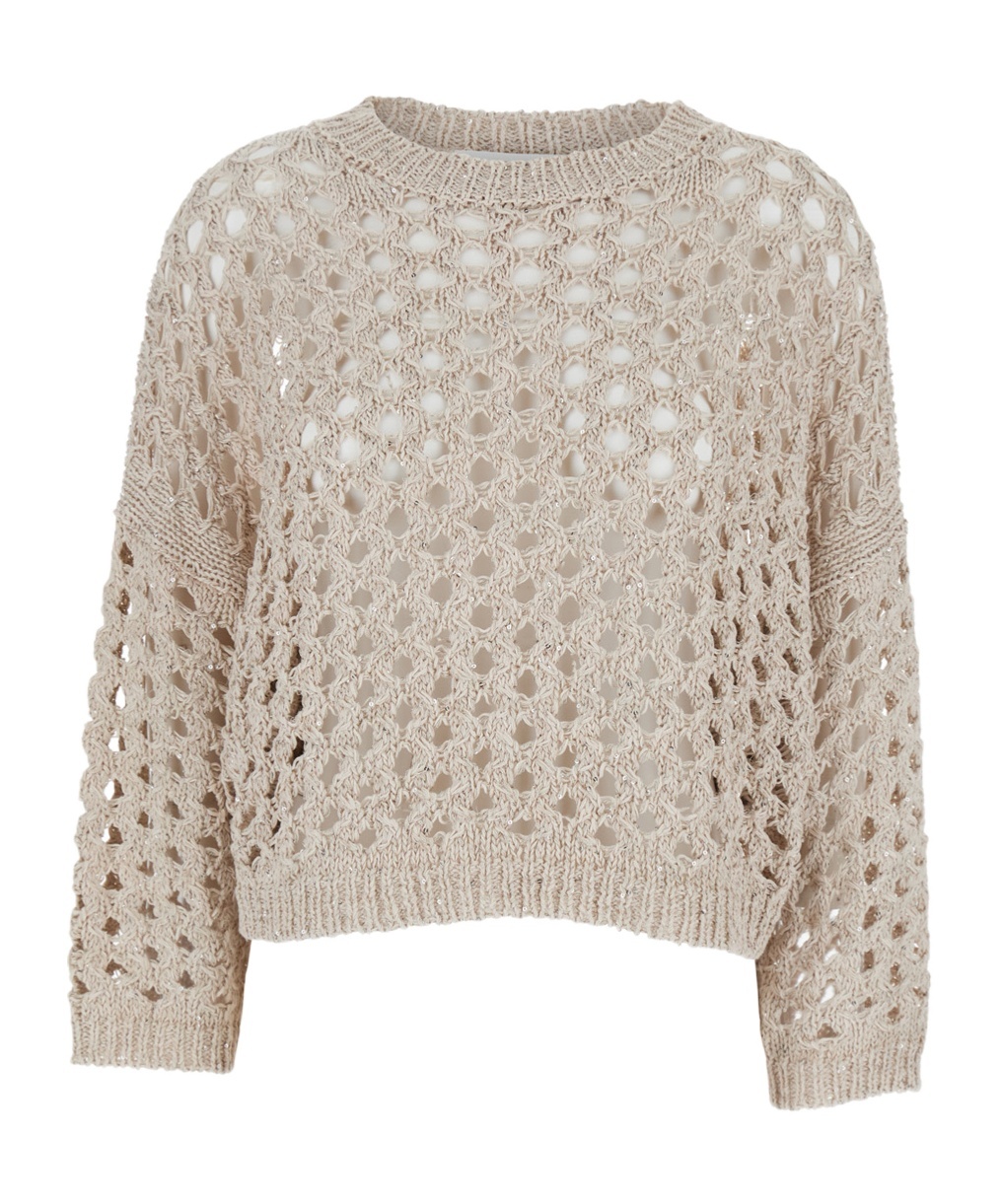 Antonelli Campanellino Beige Crewneck Knit Sweater In Cotton Blend Woman In Beige