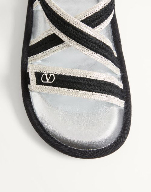 Valentino Lake Powell Crochet Embroidered Sandals In Black/silver