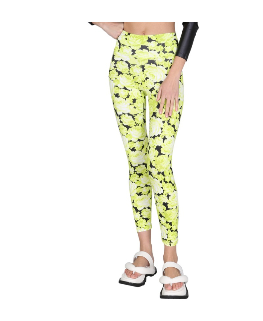 Msgm High-waist Floral Leggings In Yellow