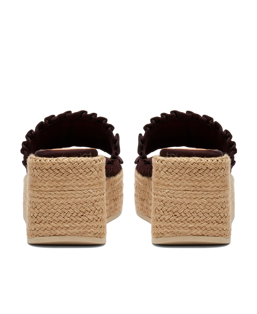 Ganni Brown Smock Espadrille Wedge Sandals In Green