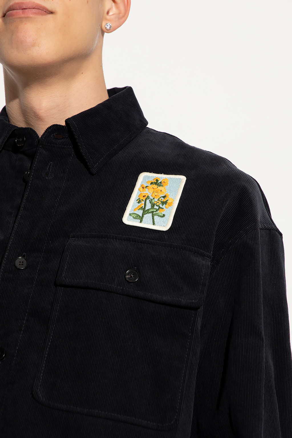 Jil Sander Embroidered Patch Corduroy Shirt In Black