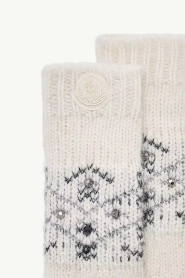 Moncler Crystal-embroidered Alpaca Wool Blend Gloves In White