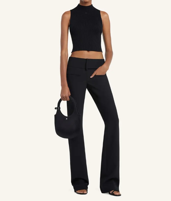 Courrèges Mockneck Light Rib Cropped Top In Black