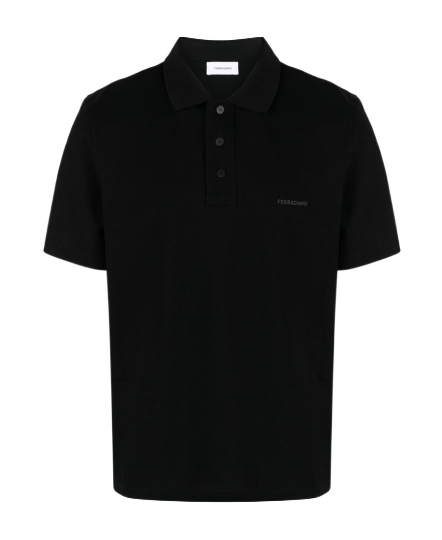 Ferragamo Logo Logo Short-sleeved Polo Shirt In Black
