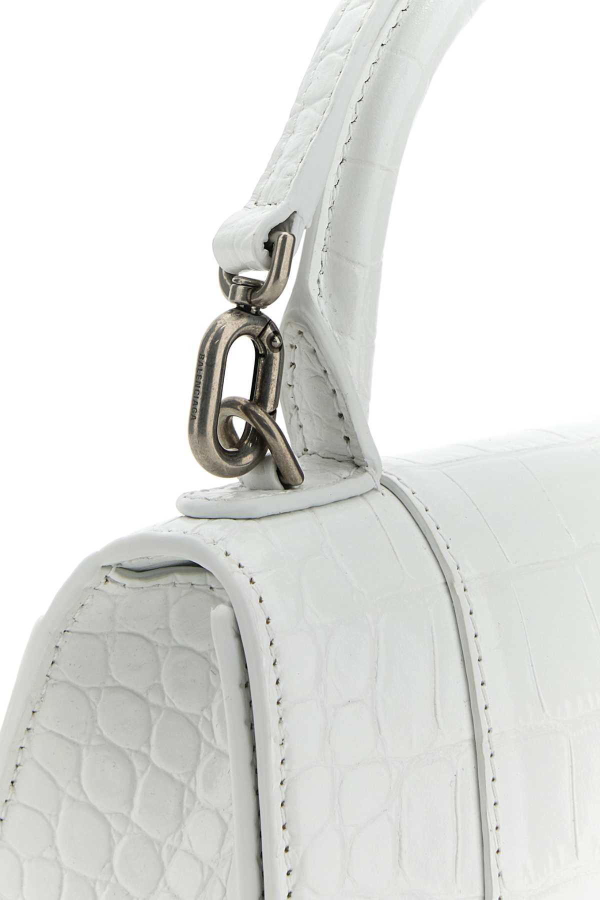 Balenciaga Extra Small Hourglass Croc-embossed Tote Bag In White