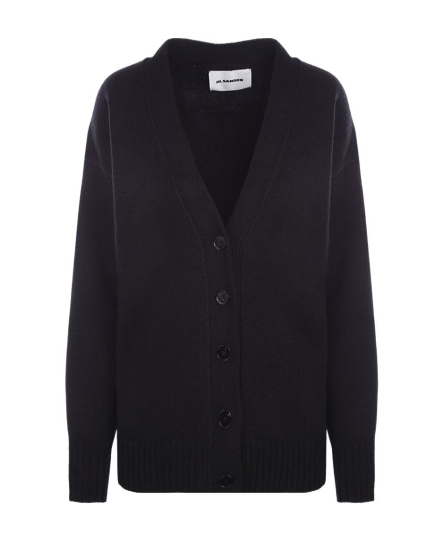 Jil Sander Ribbed Wool V-neck Cardigan In Black