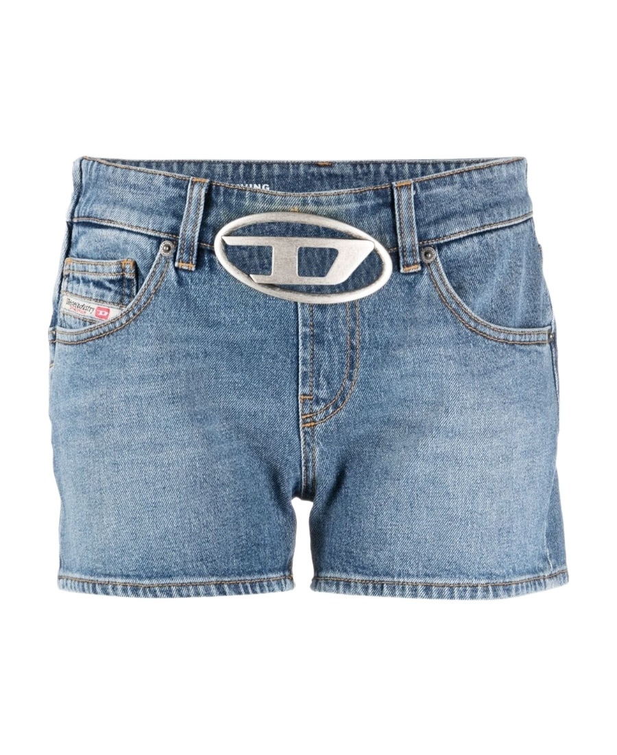 Diesel De-lyla-fsc Logo-plaque Denim Shorts In Blue