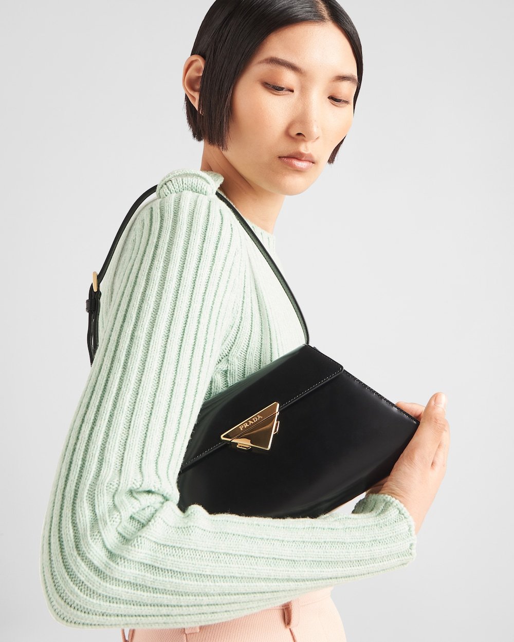 Prada Leather Shoulder Bag Adjustable Straps In Black
