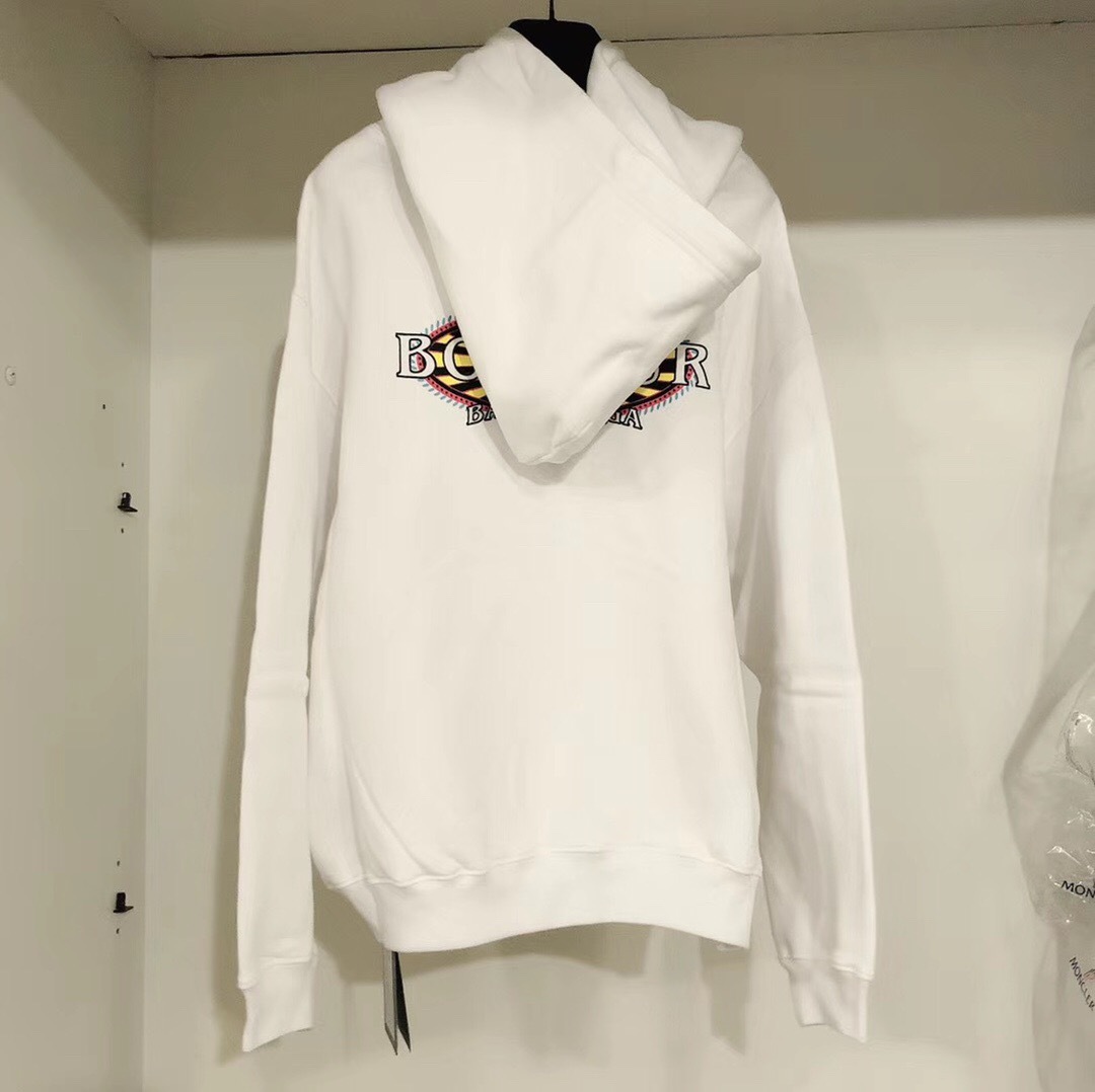 Balenciaga Logo Printed Hooded Sweater In White