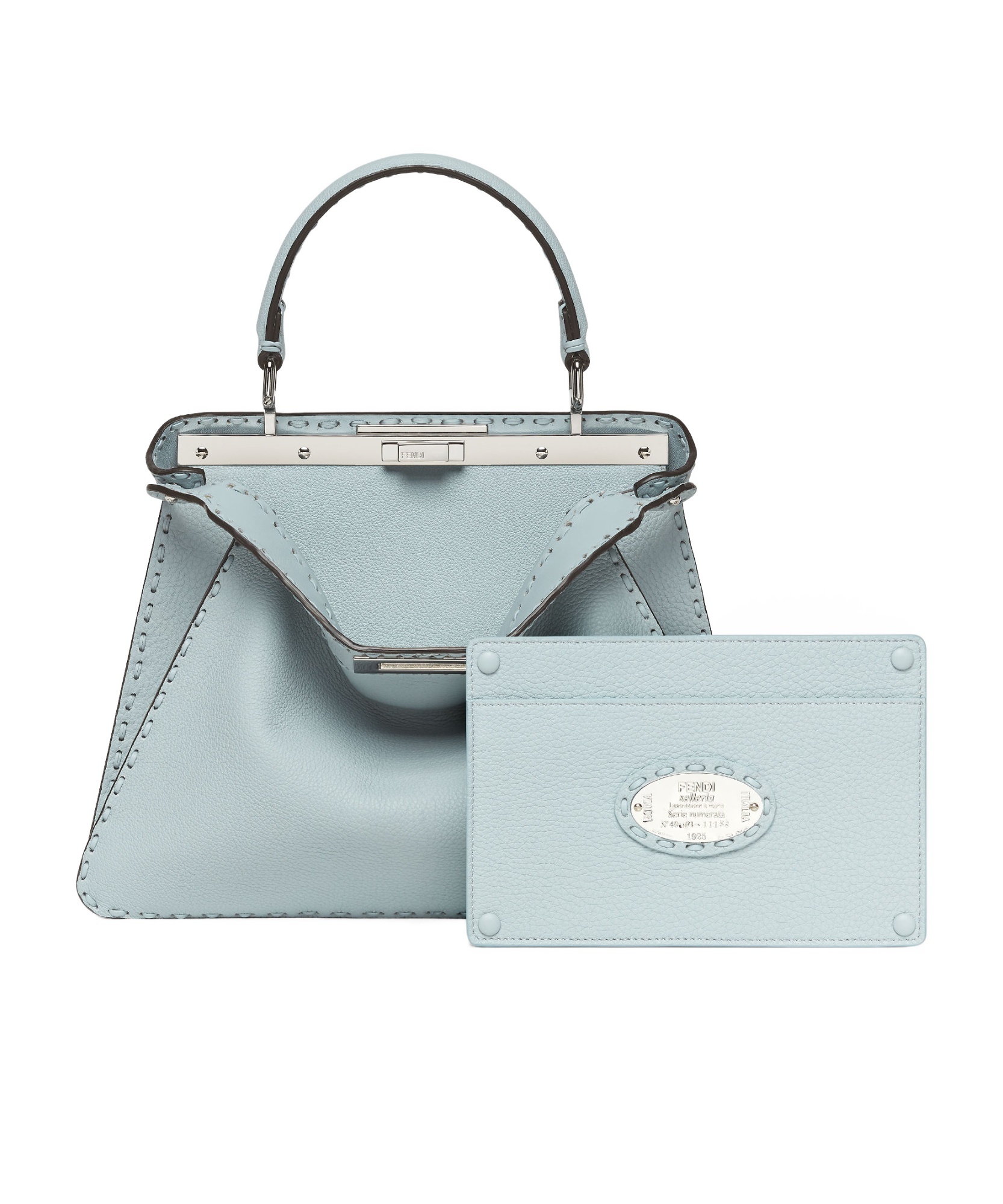 Shop Fendi Light Blue Selleria Bag With 646 Hand-sewn Topstitches
