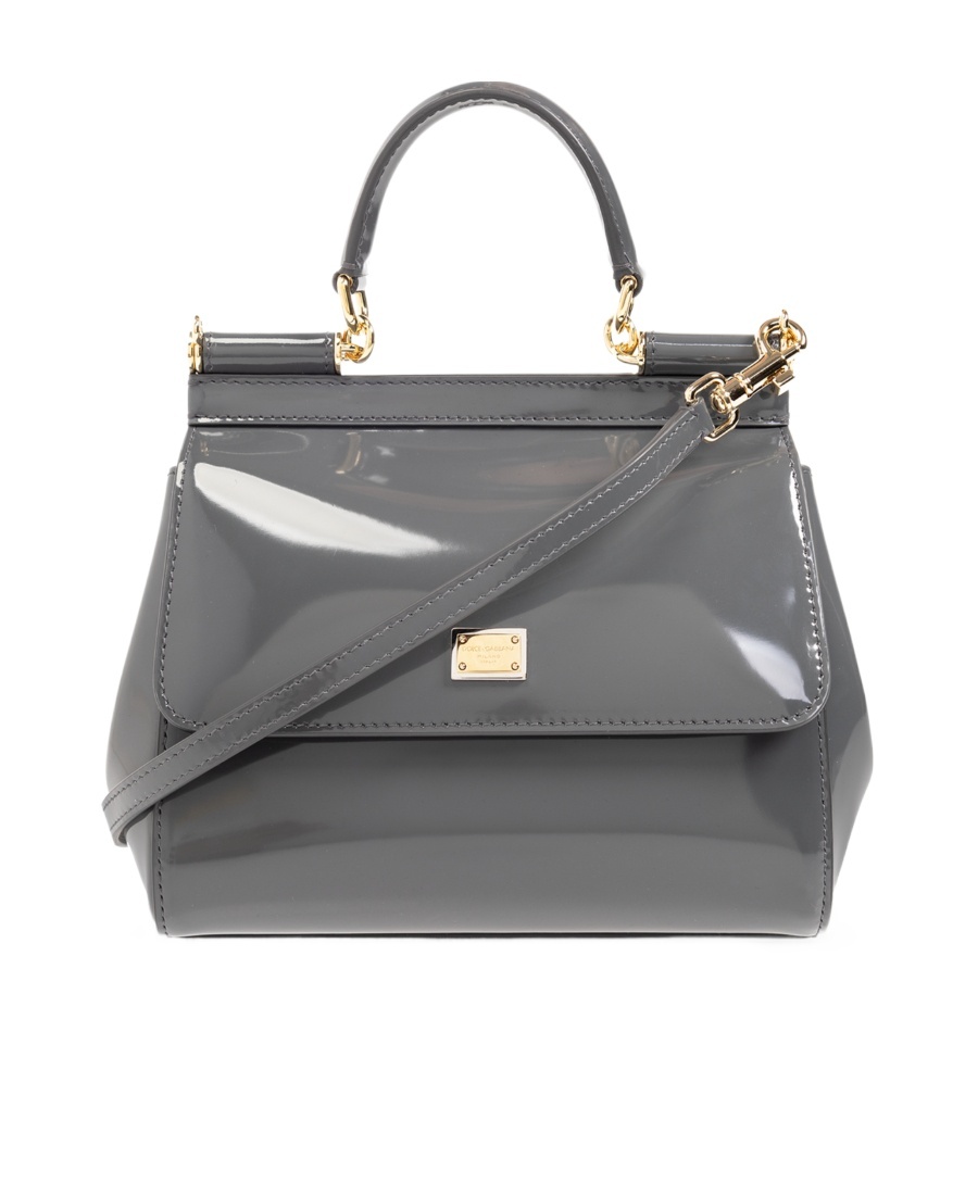 Dolce & Gabbana Small Sicily Patent Tote Bag In Gray