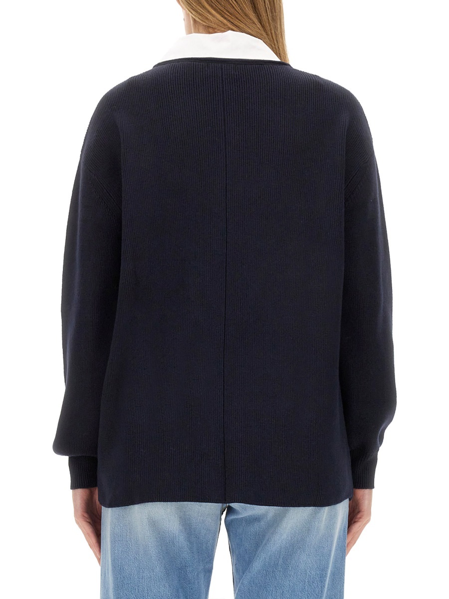 Shop Staud Stitched Shirt Collar Sweater In Black