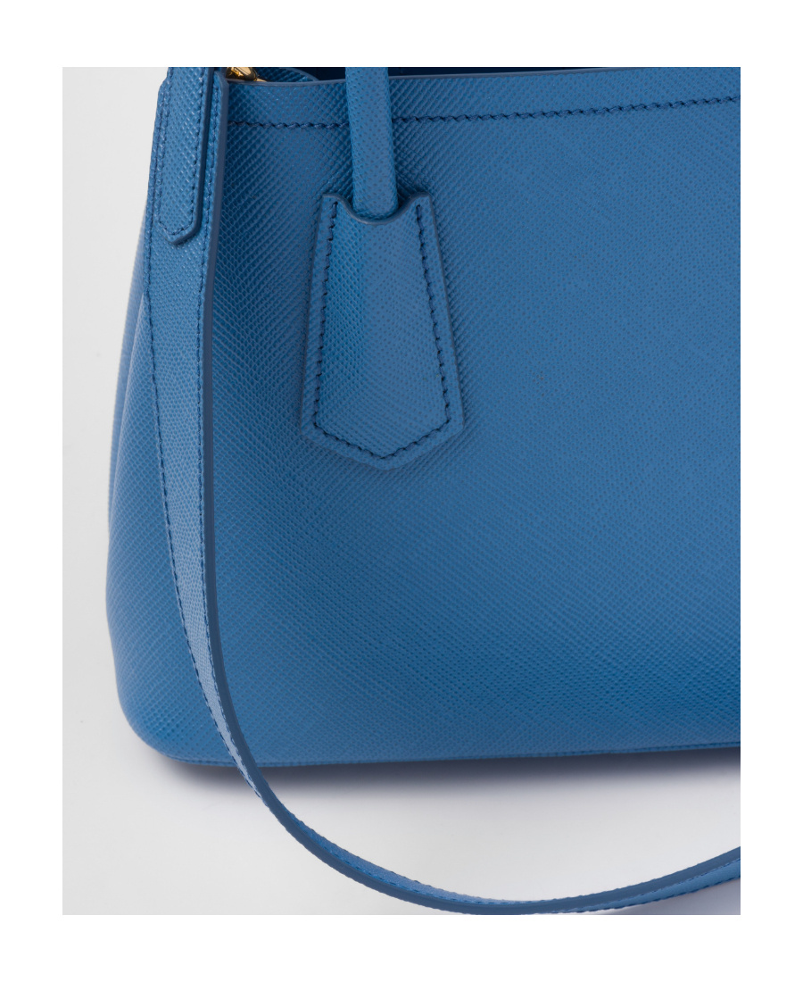 Prada Leather Logo-patch Shoulder Bag In Blue