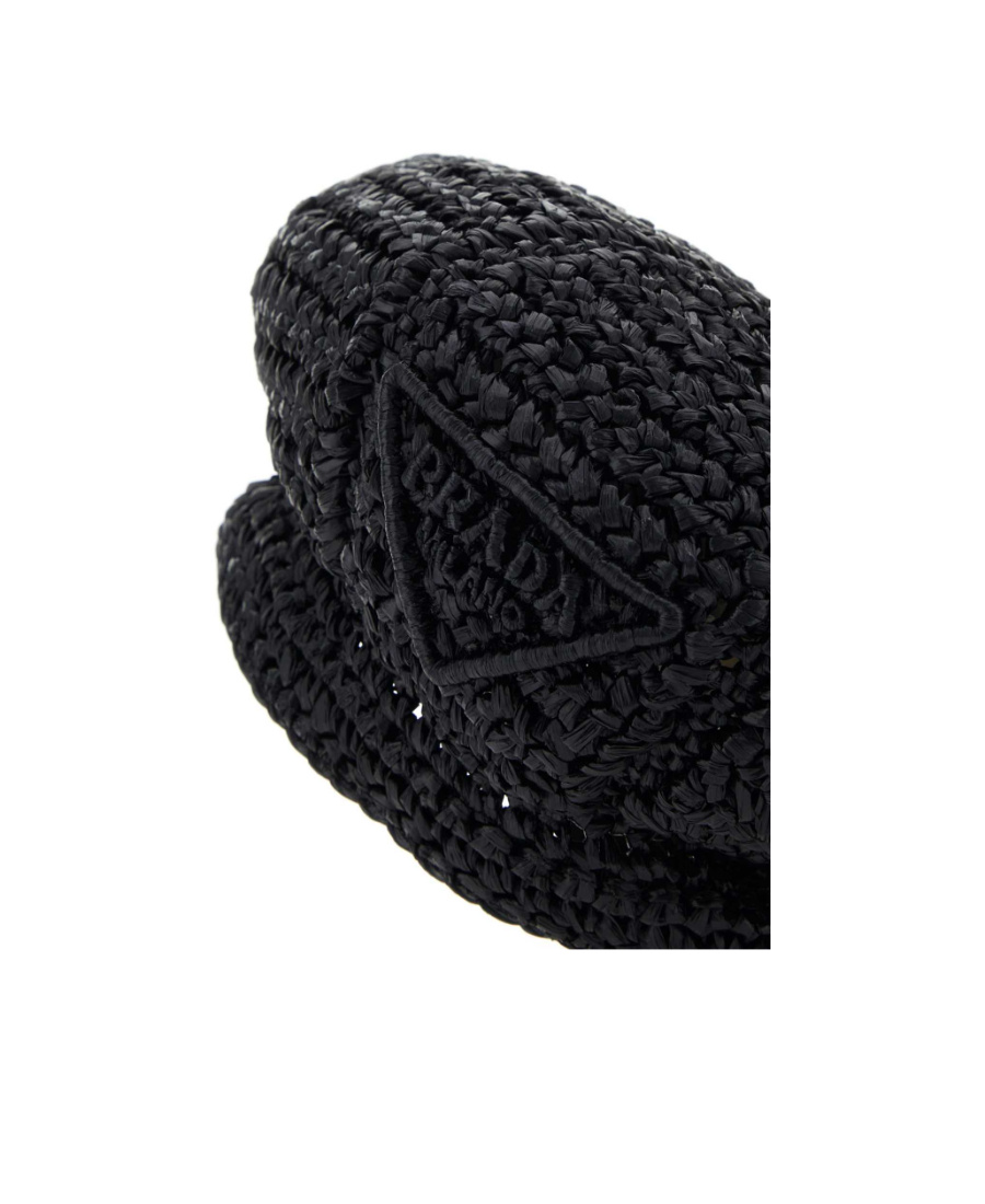 Prada Woman Black Rafia Baker Boy Hat In Black