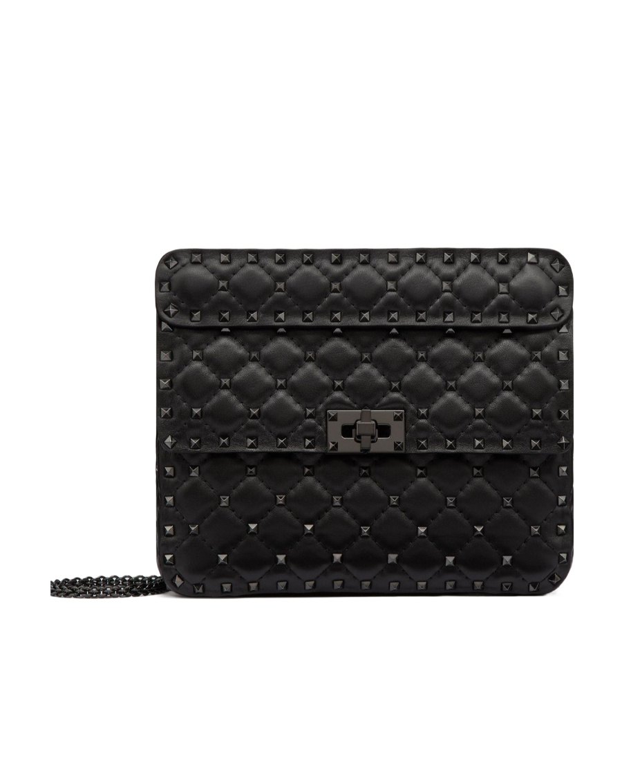 Valentino Rockstud Spike Lambskin Shoulder Bag In Black