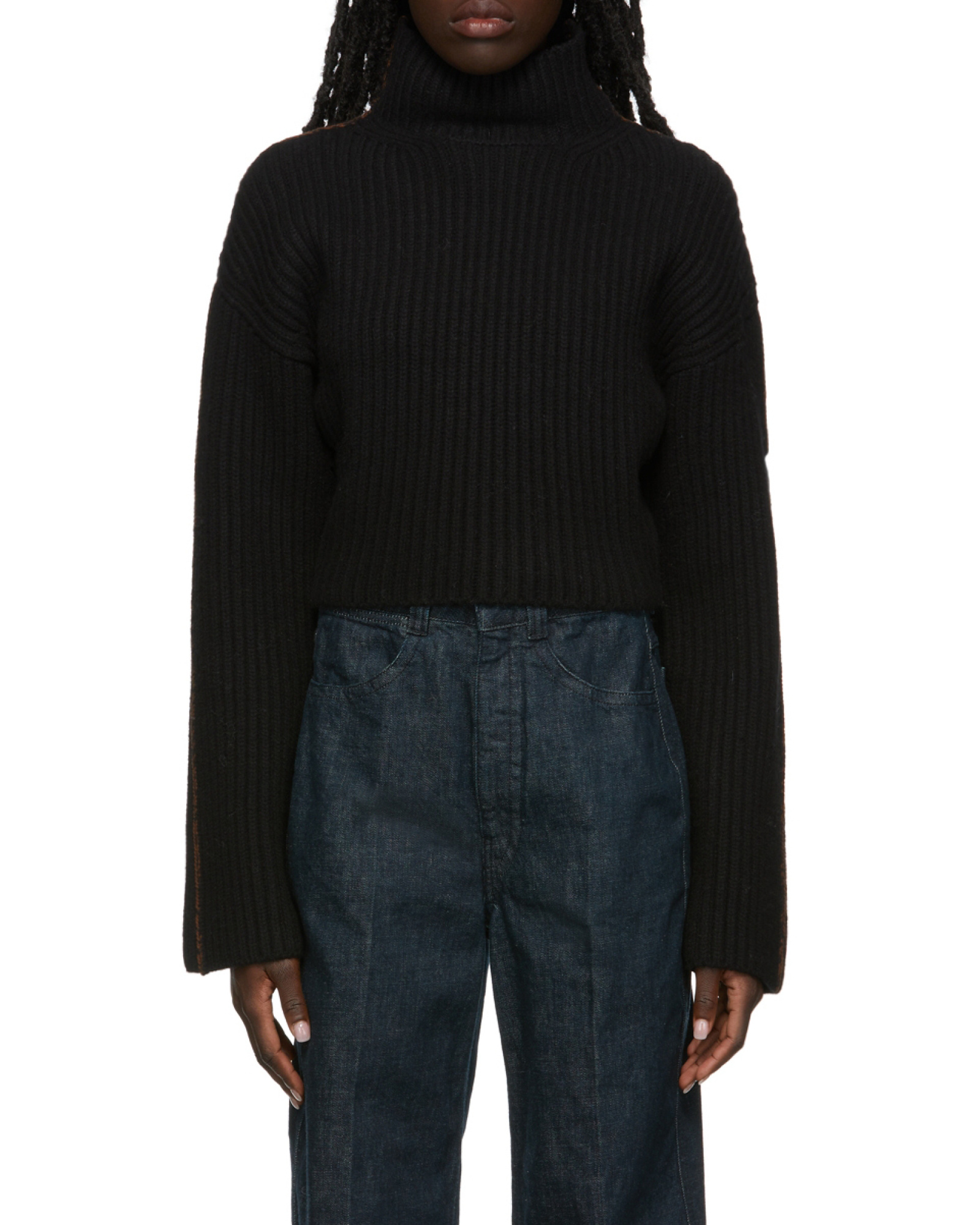 Acne Studios Black Short Round Lapel Sweater In Black