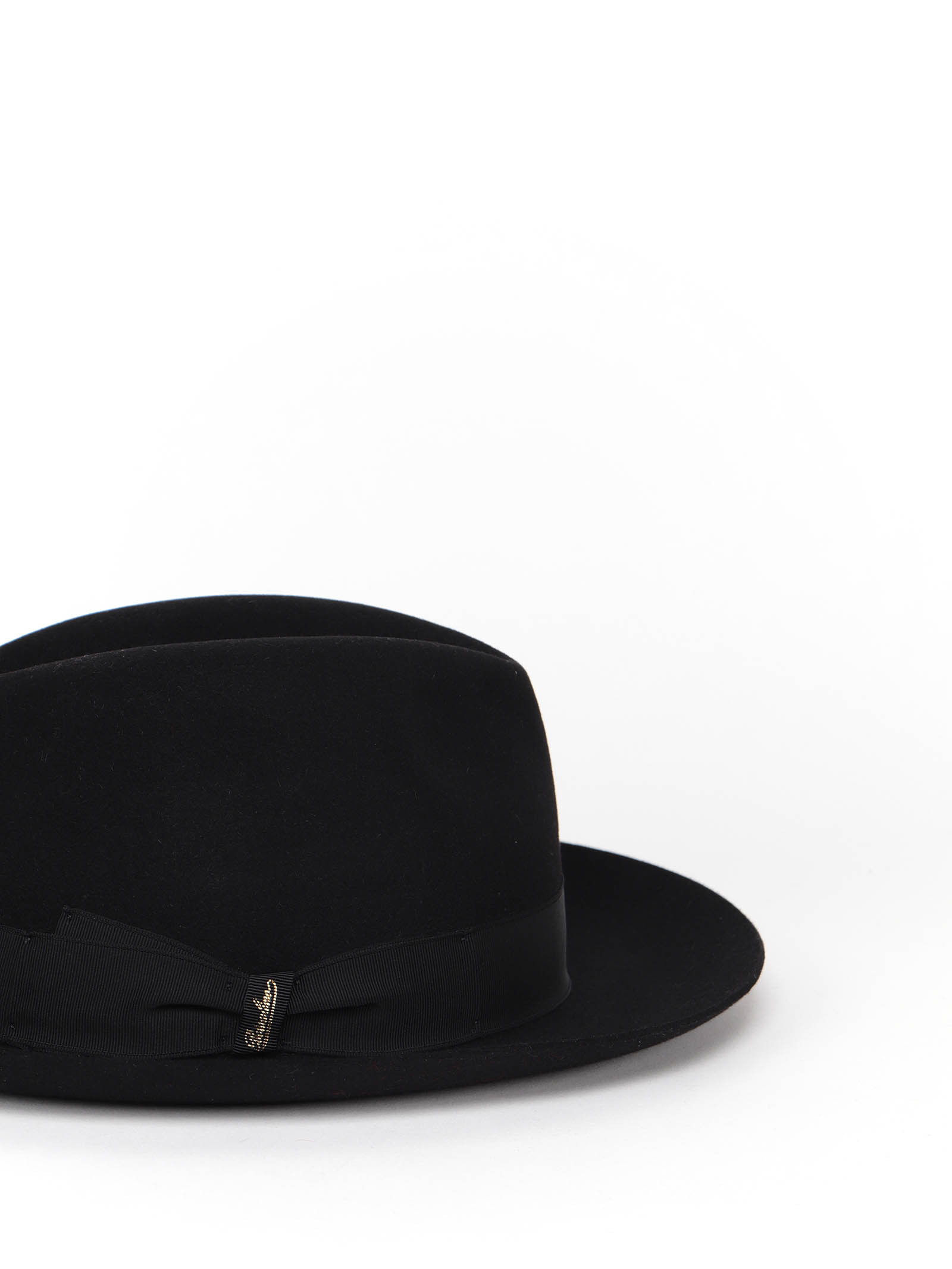 Borsalino Wide Brim Wool Hat With Ribbon Band In Black