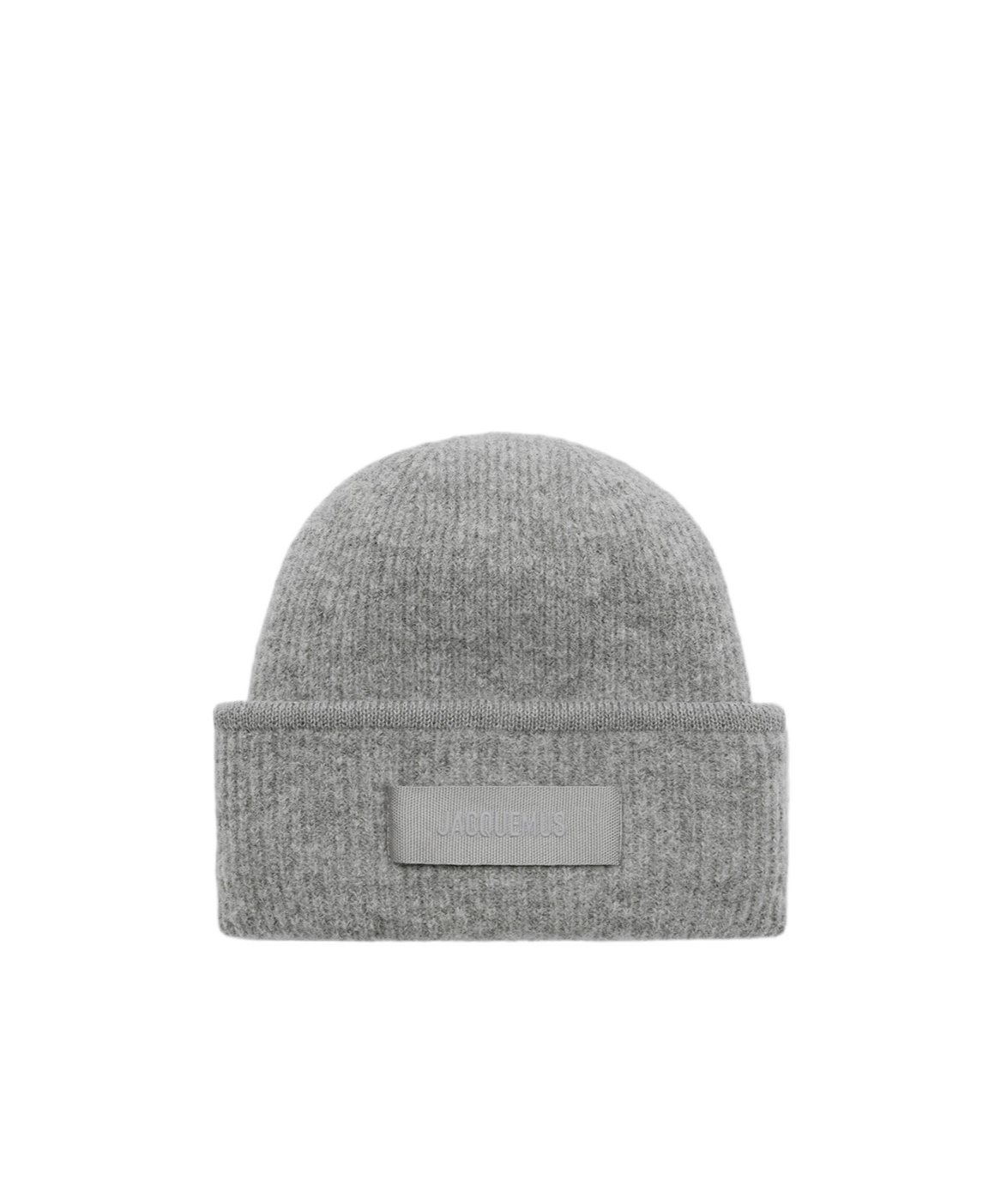 Jacquemus Logo Patch Ribbed Beanie In Gray