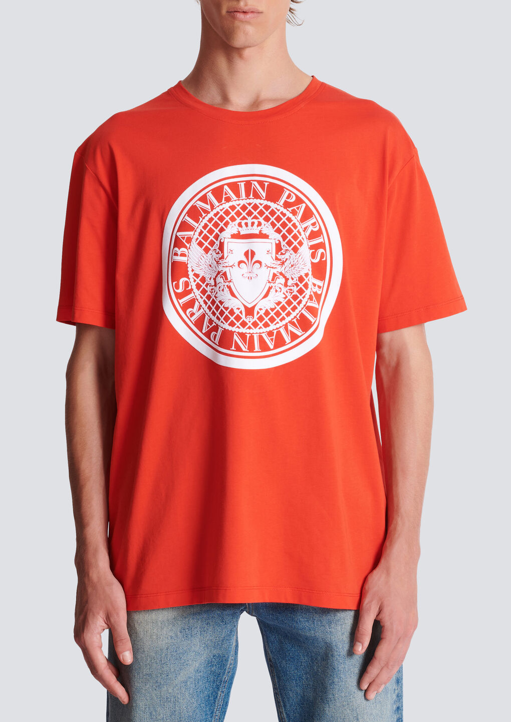Balmain Coin Cotton T-shirt In Orange
