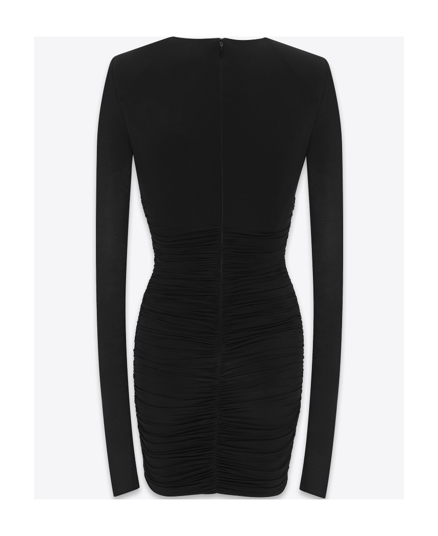 Saint Laurent Ruched V-neck Minidress In Black
