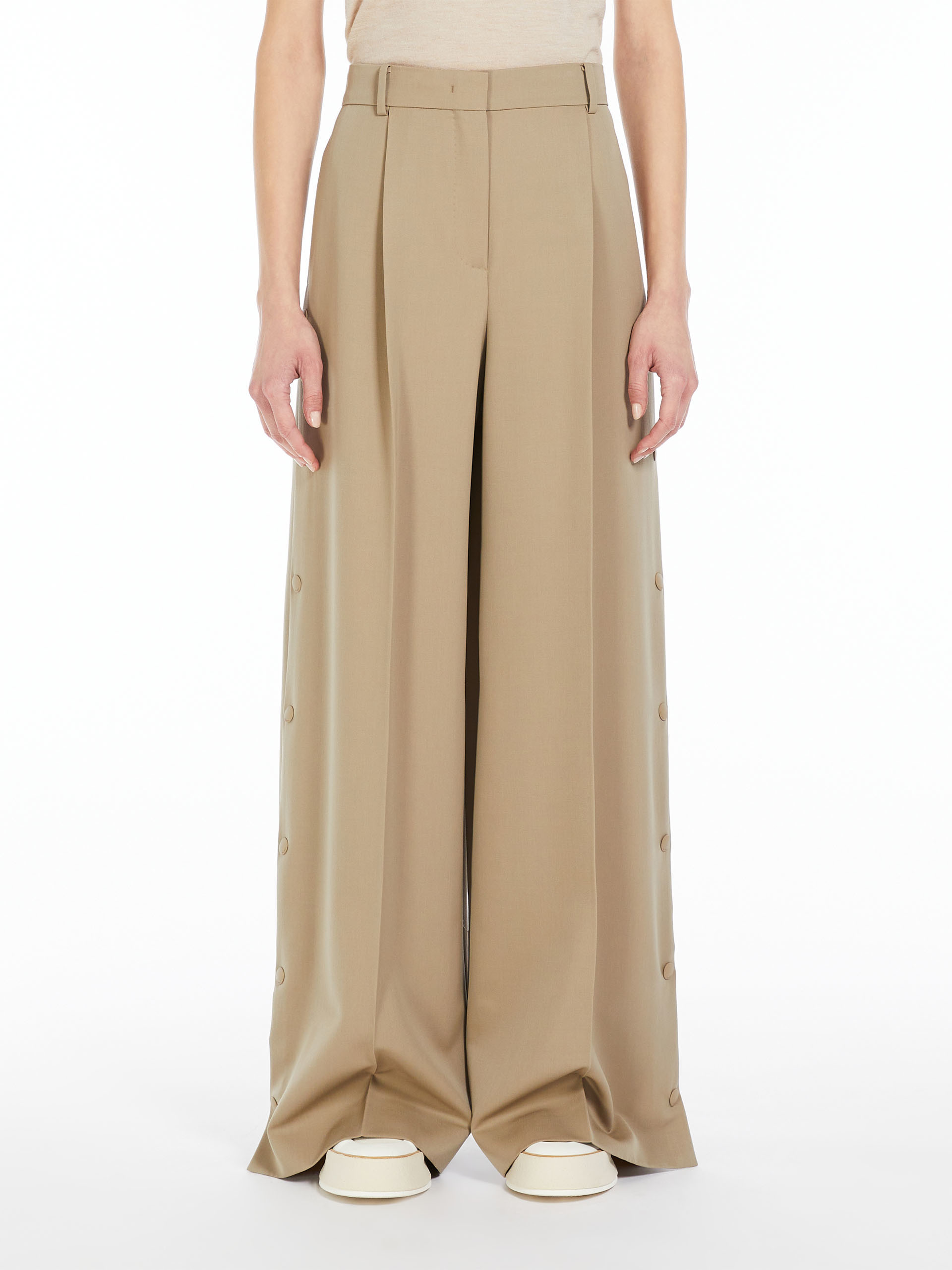 Max Mara Wool Wide-legged Casual Trousers In Nude