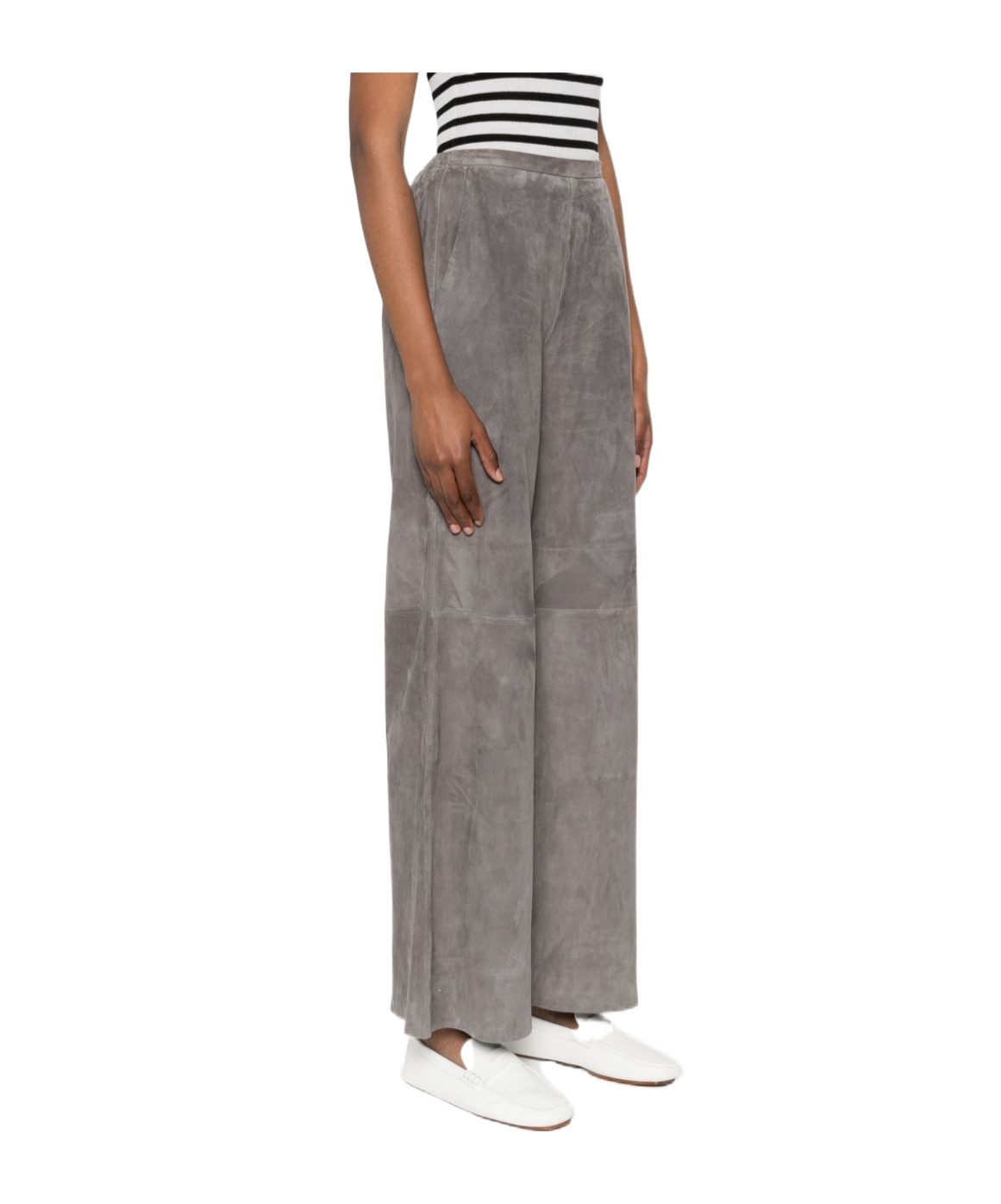 Forte Forte High-waisted Wide-leg Leather Trousers In Gray