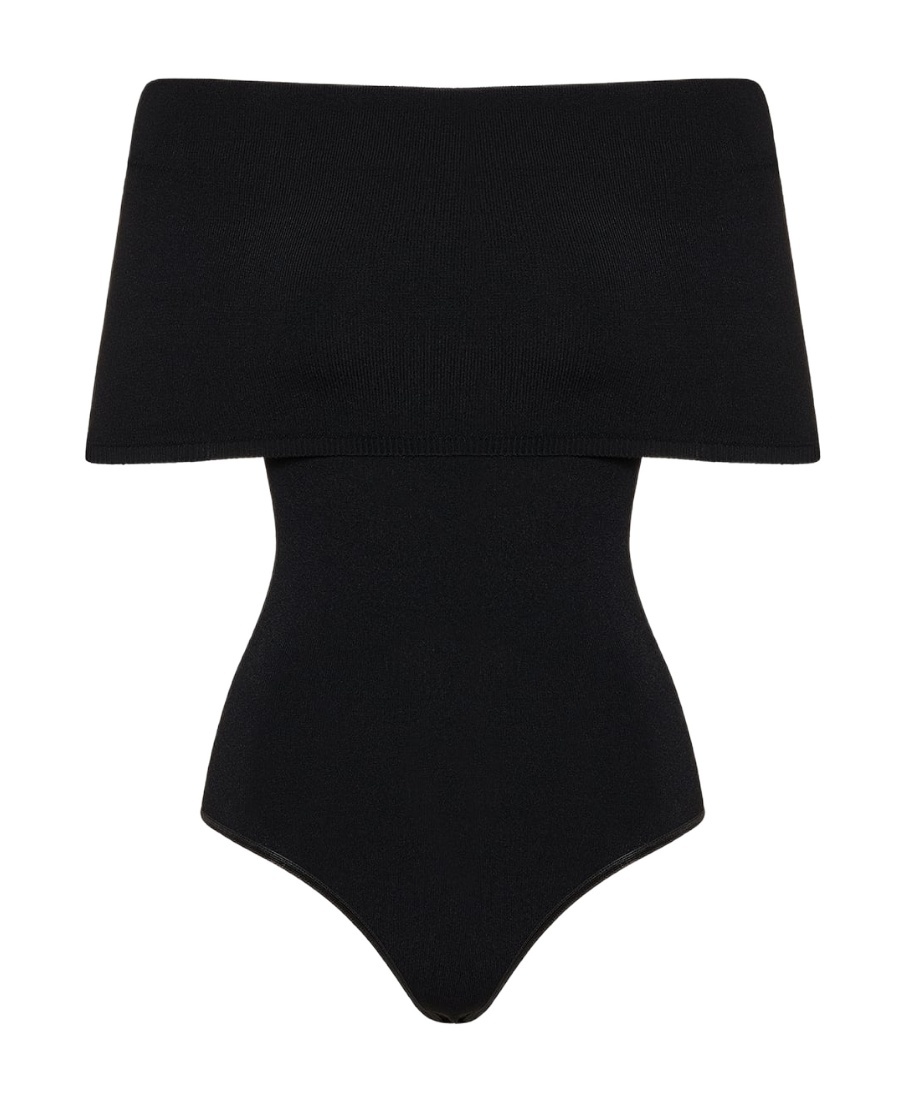 Alaïa Off-shoulder Knitted One-piece Tights In Black