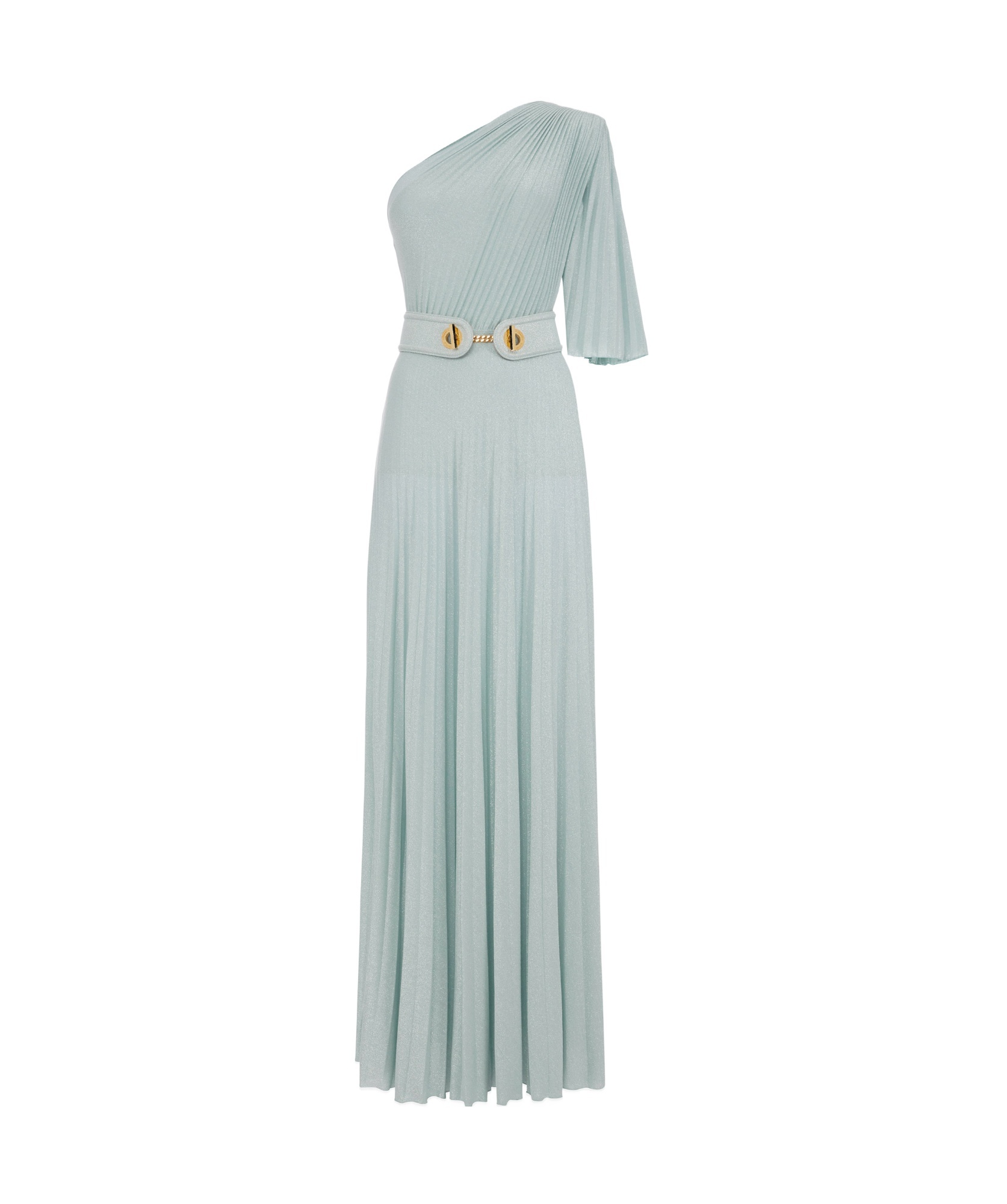 Shop Elisabetta Franchi Asymmetrical Pleated Long Dress