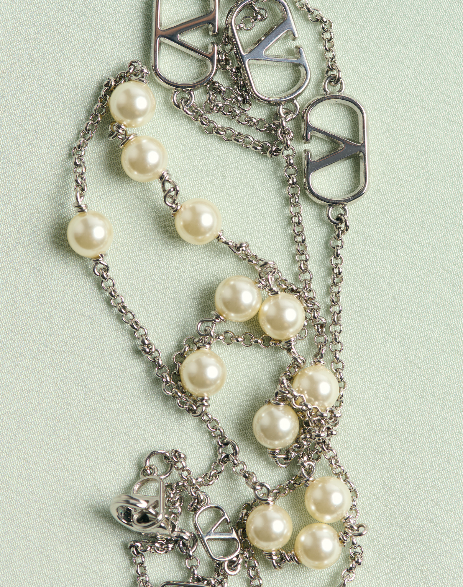 Valentino Garavani Vlogo Signature Necklace With Swarowski Pearls In Metallic