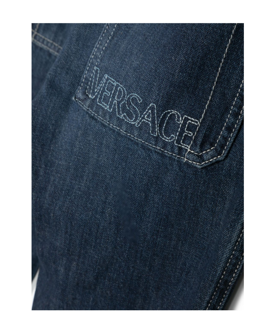 VERSACE VERSACE KIDS LOGO-EMBROIDERED STRAIGHT-LEG SLIM-FIT JEANS