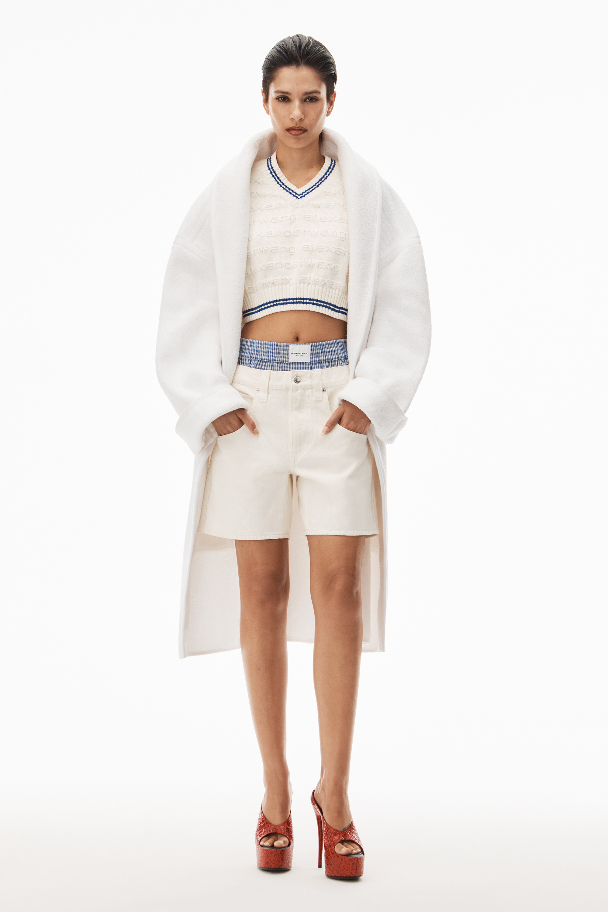 ALEXANDER WANG LAYERED COTTON DENIM SHORTS