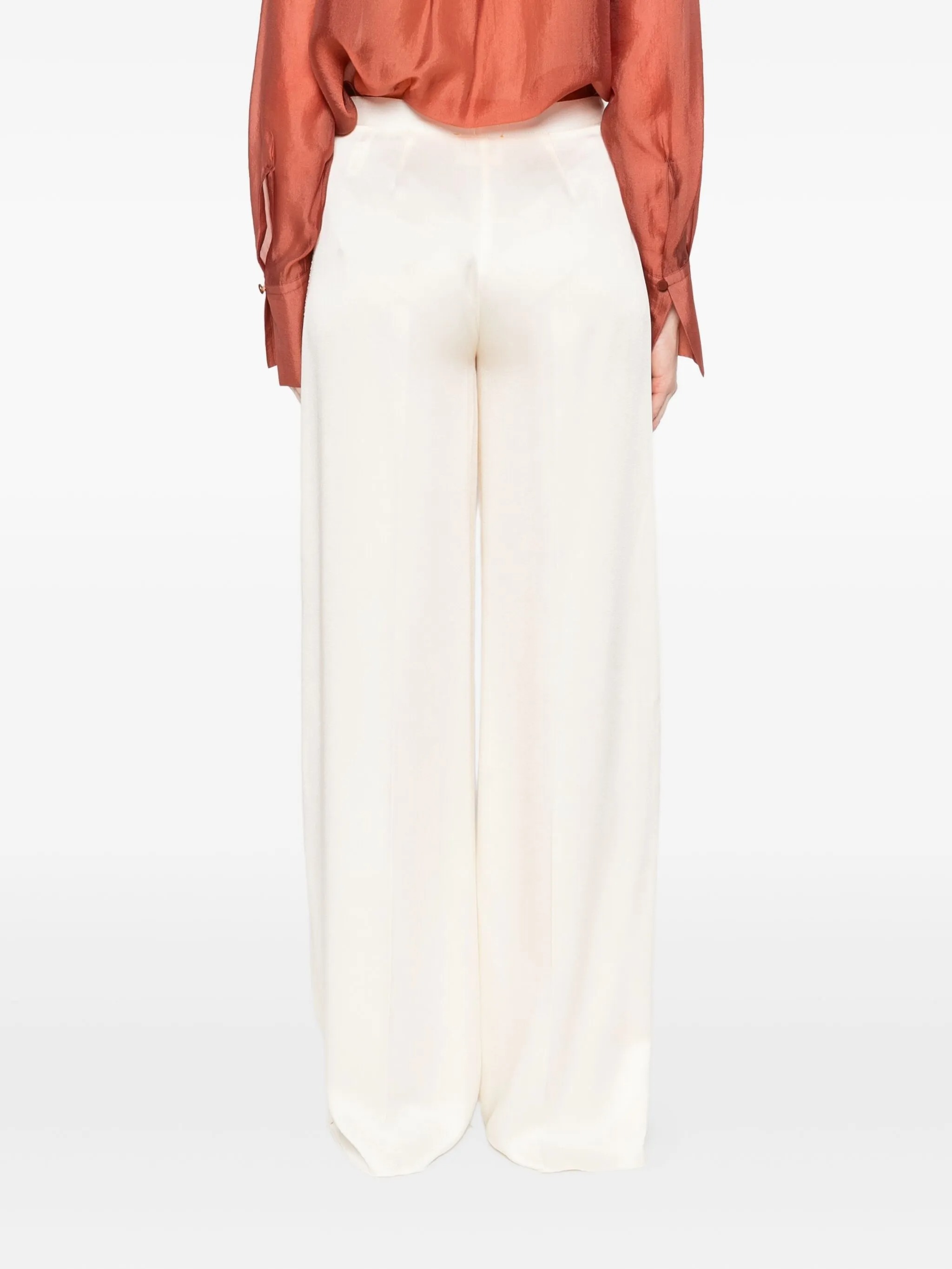 Forte Forte Shiny Anvers Satin High Waist Embroidered Pants In White