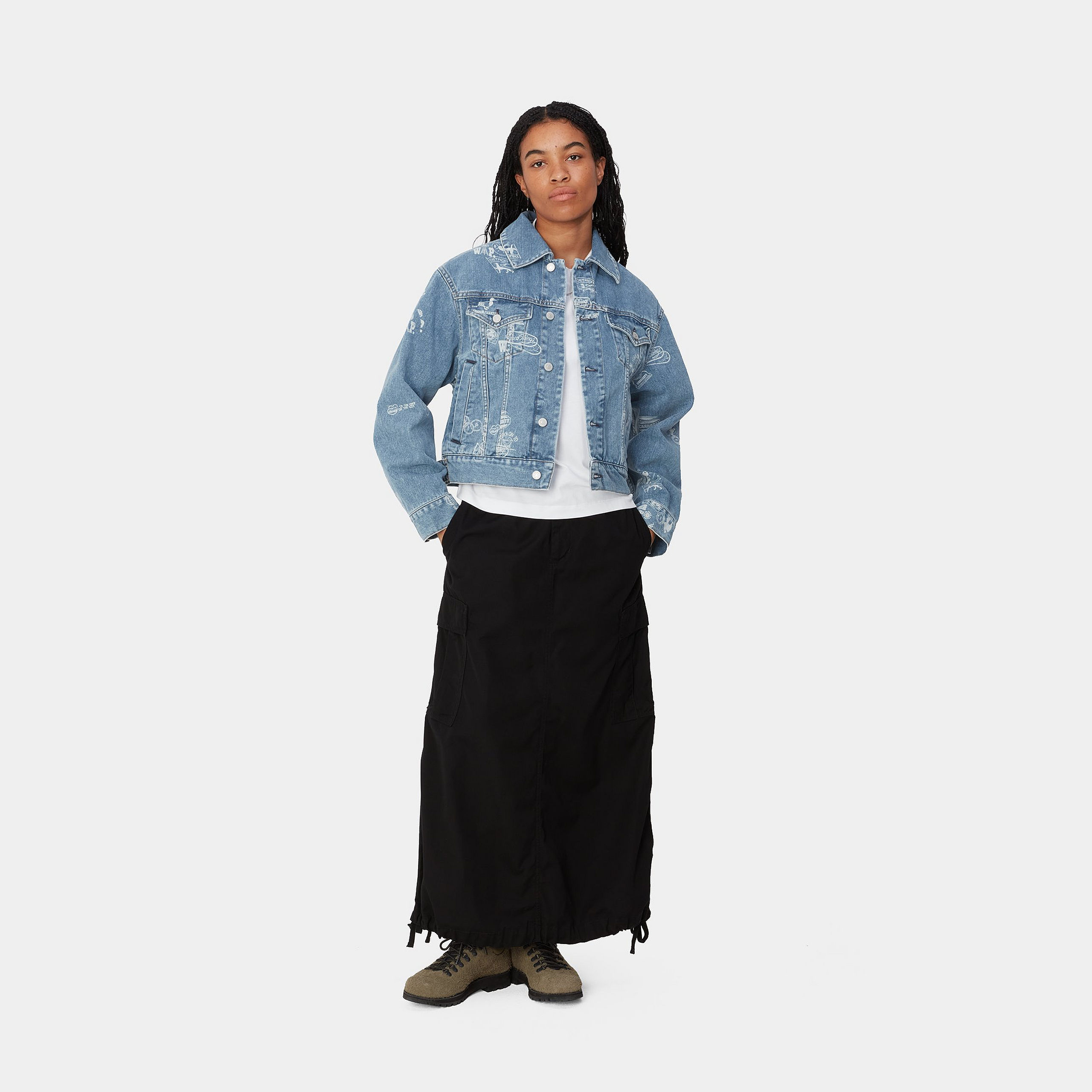 Carhartt Long-sleeved Denim Coat In Blue