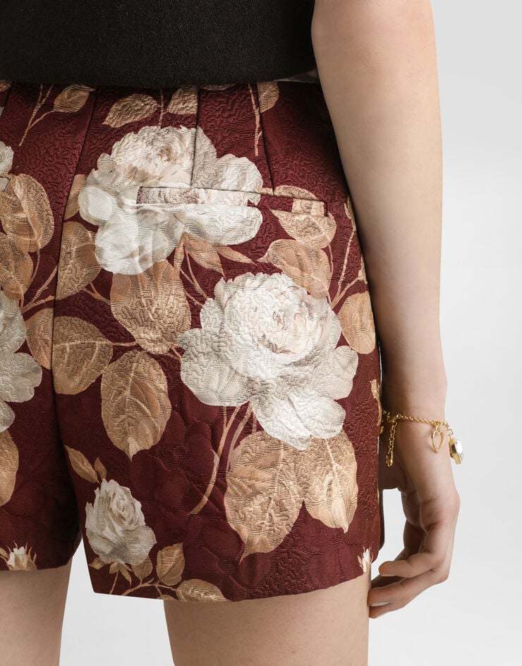 Dolce & Gabbana Vintage Rose-print Brocade Shorts In Multi