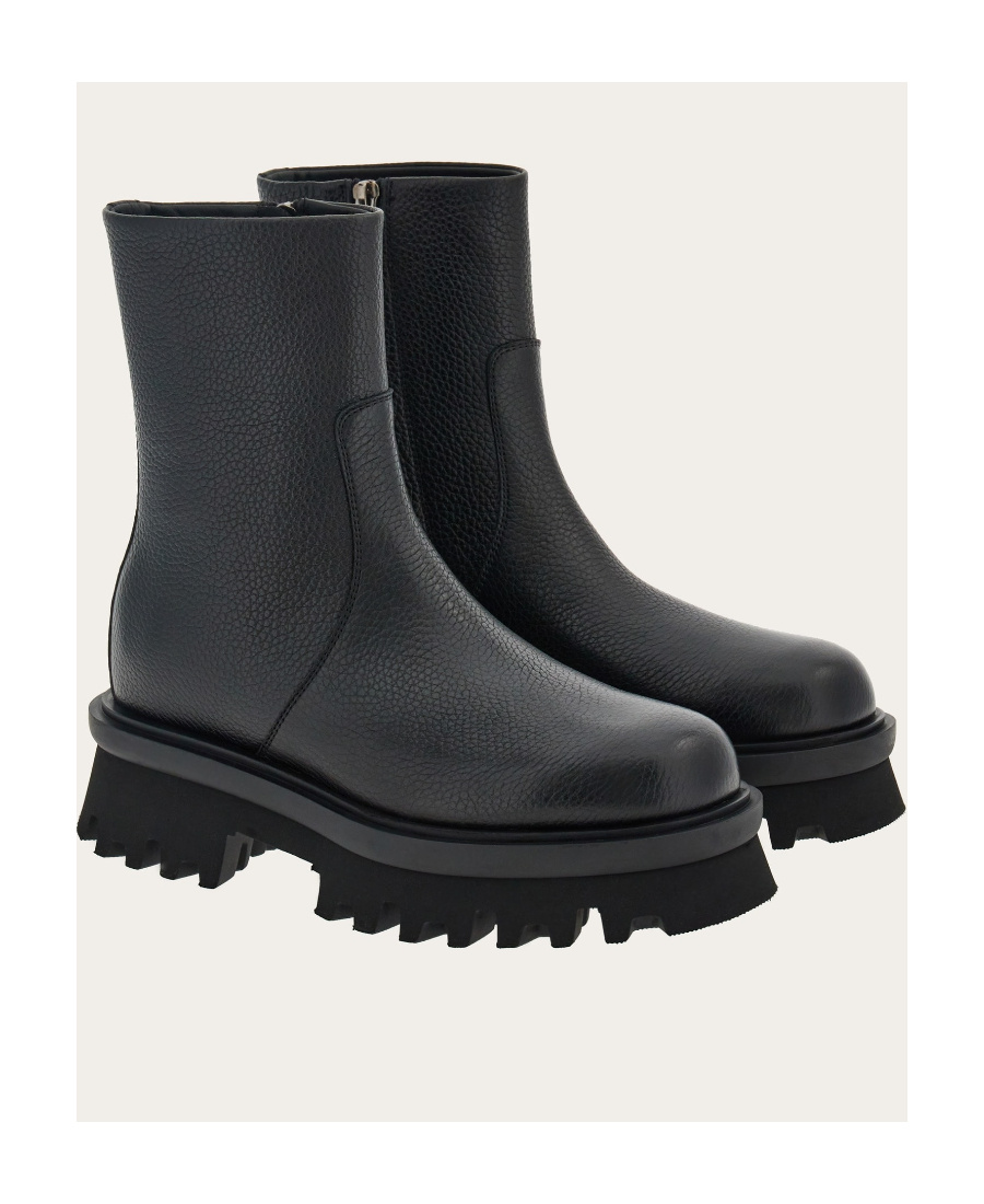 Ferragamo Textured Leather Klem Booties With Carrion Sole In Black
