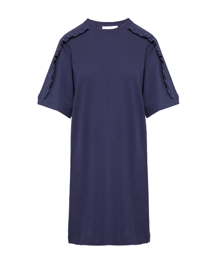 See By Chloé A Dress With Lotus Leaf Edge Details In Blue