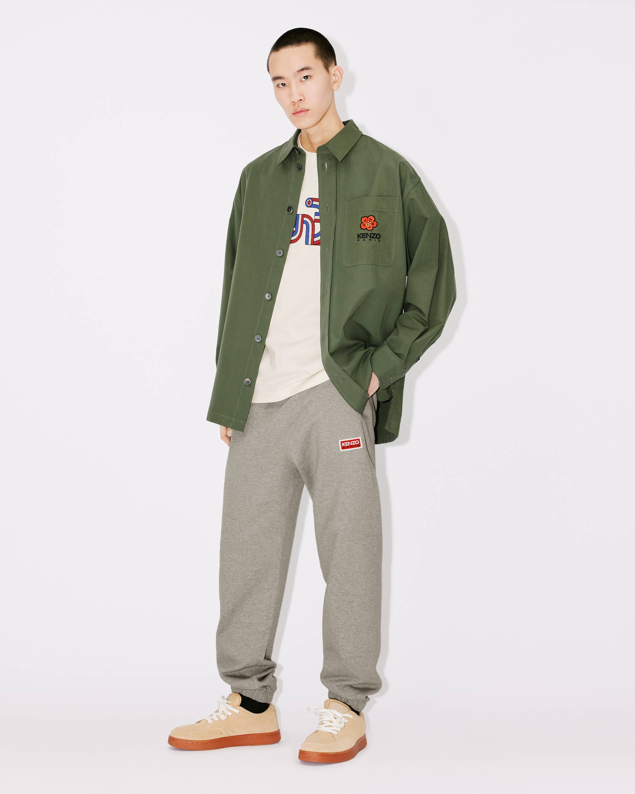 Kenzo Logo-patch Trousers In Gray
