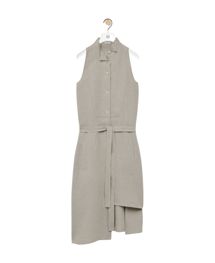 Loewe Asymmetric Shirt Dress In Linen In Brown