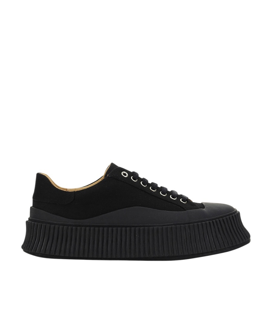 Jil Sander Lace-up Canvas Sneakers With Chunky Sole In Black