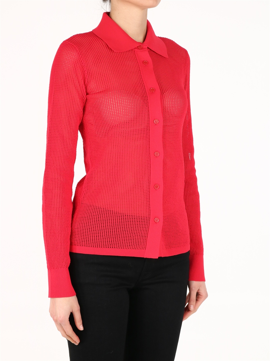 Bottega Veneta Mesh Buttoned Cardigan In Red