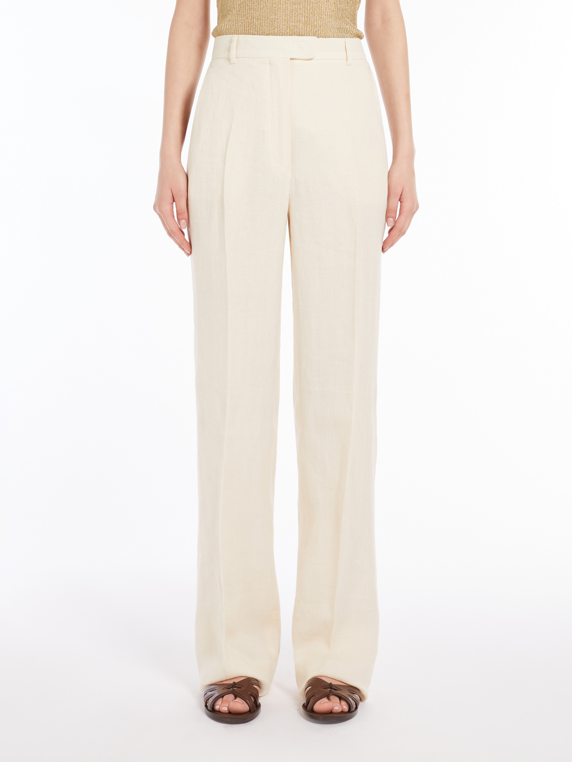 Max Mara Studio Butter Linen Trousers In Beige