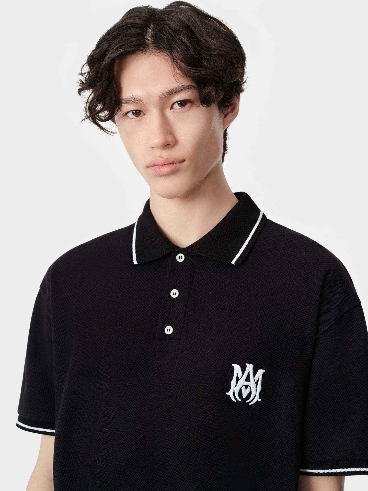 Amiri Black Polo Shirt With Classic Collar And Logo Embroidery On The Front In Black