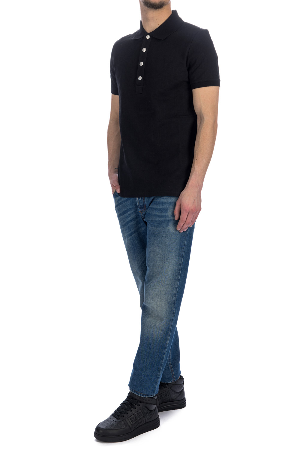 Shop Balmain Monogram-pattern Piqué Polo Shirt In Black