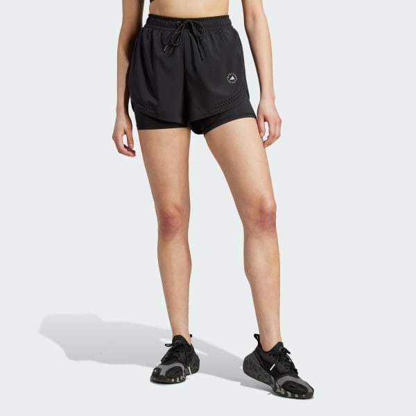 Shop Adidas By Stella Mccartney Truepurpose Layered Track Shorts In Black