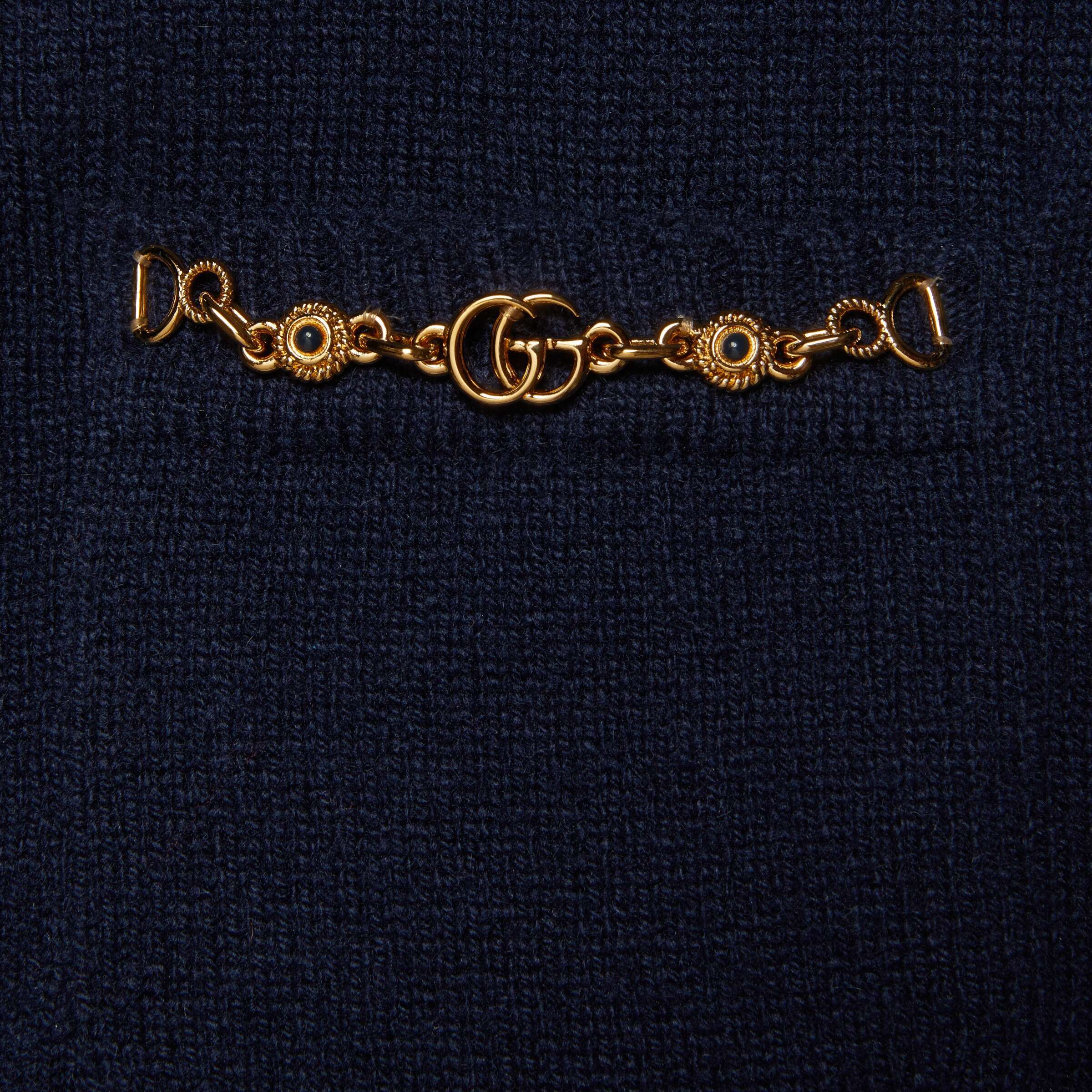 Gucci Cashmere Cardigan With Chain Detail In Blue