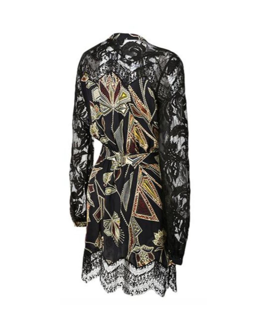 Shop Just Cavalli Lace Long-sleeved Dress In Black